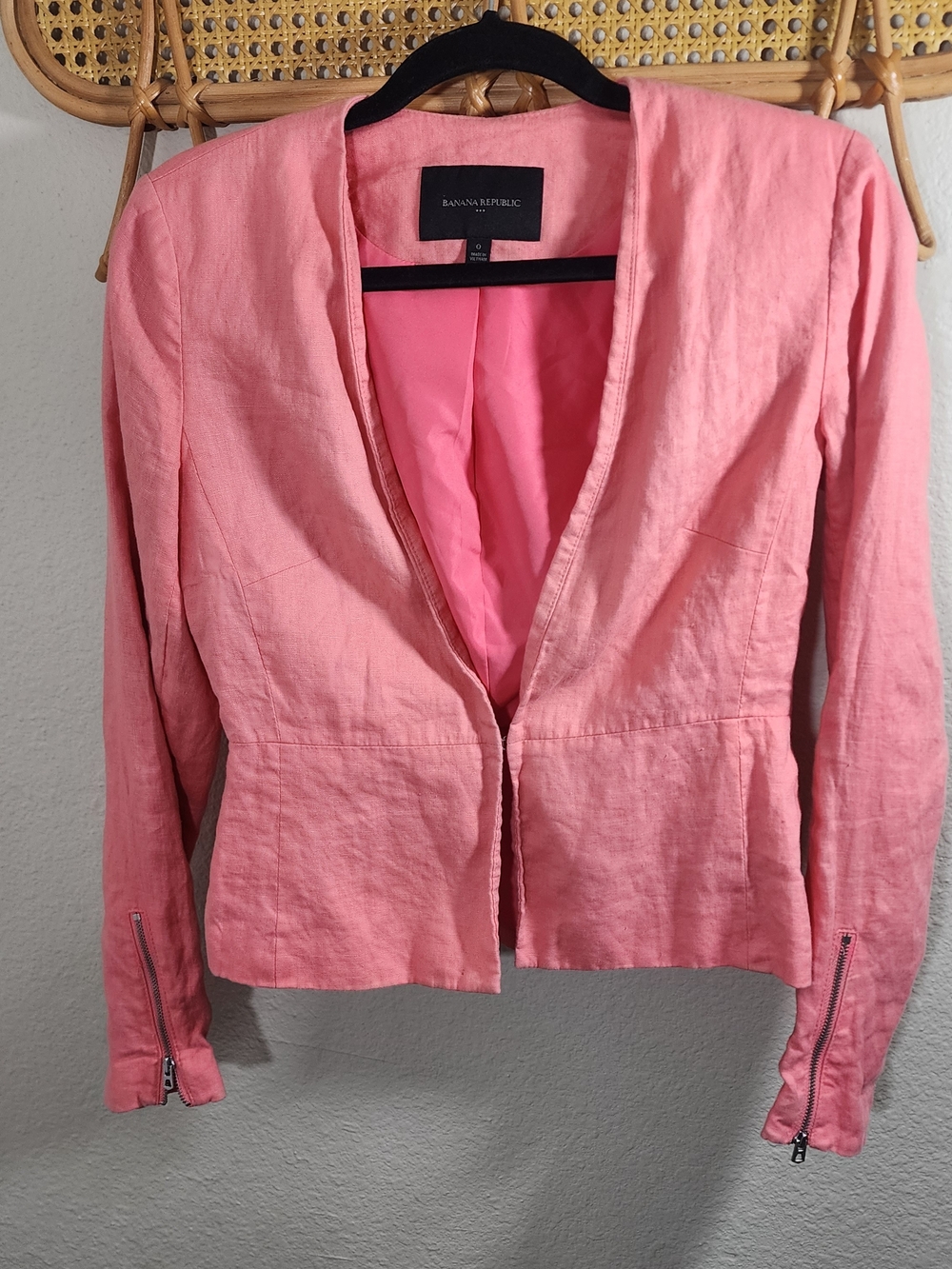 Banana Republic Coral Linen  Open Front Jacket